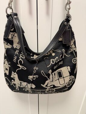 Coach Black and Cream Signature Print Shoulder Bag